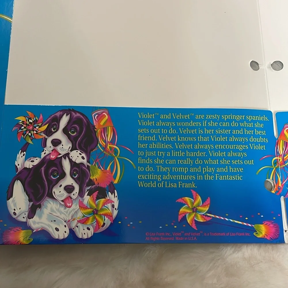 Vintage Lisa Frank folder Violet and Velvet Dog Dogs Colorful Spaniels